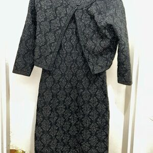 Alaia Elegant Black and Gray Midi Dress with Jacket